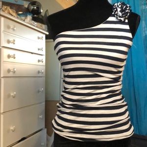 One strap, tank with flower on shoulder